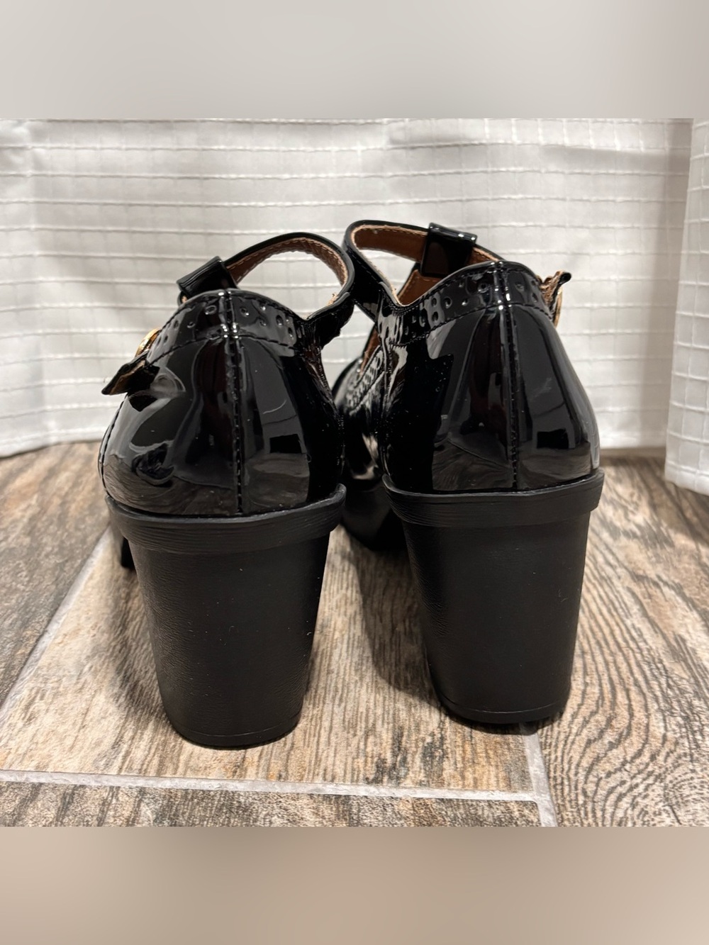 Dadawen Black Mary Jane Chunky Platform Heel T-Strap Shoe Shiny y2K Womens 8.5 - Picture 5 of 8
